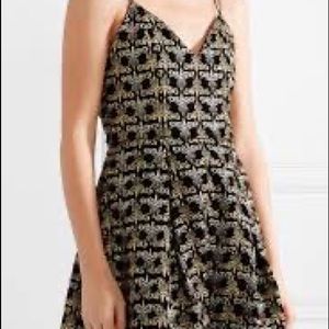 NWT! Alice and Olivia black and gold velvet embroidered fit and flare mini dress